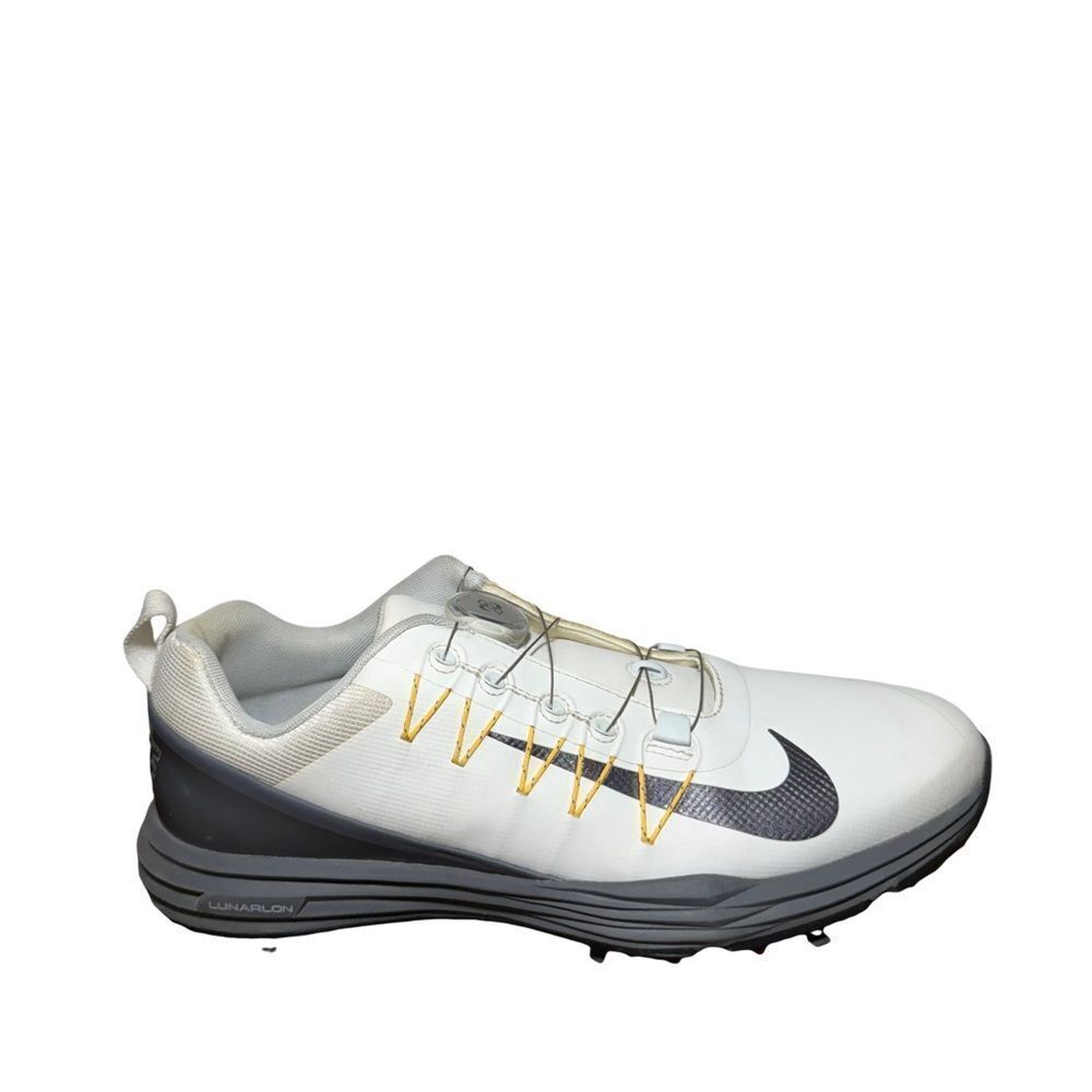 Nike lunarlon Men’s White & Gray Golf Trainer with Yellow Accents size 8